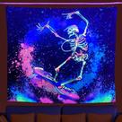 Tapeçaria fluorescente de Halloween, esqueleto de 150 x 150 cm, microtecido Tapeçaria fluorescente de Halloween, esqueleto de 150 x 150 cm, microtecido