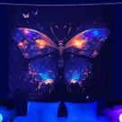 Tapeçaria fluorescente UV, borboleta colorida, 150x150cm, microtecido