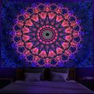 Tapeçaria, mandala fluorescente, parede de flores, 150x150cm, microtecido