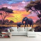 Tapeçaria para pendurar na parede African Elephant Sunset 150x130cm