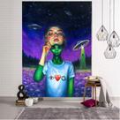 Tapeçaria para pendurar na parede Alien e OVNI para amantes de ficção científica 100x150cm Tapeçaria para pendurar na parede Alien e OVNI para amantes de ficção científica 100x150cm