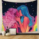 Tapeçaria para pendurar na parede amantes românticos beijando casal 150x130cm Tapeçaria para pendurar na parede amantes românticos beijando casal 150x130cm
