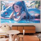 Tapeçaria para pendurar na parede Anime Girl Pool para decoração de quarto