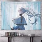 Tapeçaria para pendurar na parede Anime Girl Soft Blue Floral 100x150cm