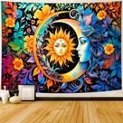 Tapeçaria para pendurar na parede Bohemian Sun and Moon Vintage Aesthetic