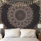 Tapeçaria para pendurar na parede Edeesky Black Mandala Boho Home Decor