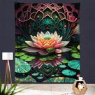 Tapeçaria para pendurar na parede em estilo mandala de flor de lótus 150x130cm