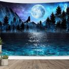 Tapeçaria para pendurar na parede Galaxy Night Sky Mountain Wolf Moon