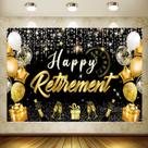 Tapeçaria para pendurar na parede Happy Retirement preta e dourada 150x100cm