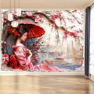 Tapeçaria para pendurar na parede Japanese Geisha Vintage 150x130cm