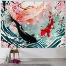 Tapeçaria para pendurar na parede Japanese Koi Fish preta e vermelha