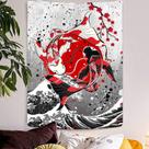 Tapeçaria para pendurar na parede Koi Fish and Waves 100x150cm poliéster