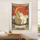 Tapeçaria para pendurar na parede Lovers Tarot Cats 100x150cm poliéster