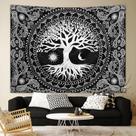 Tapeçaria para pendurar na parede Tree of Life preta branca 150x130cm