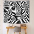 Tapeçaria para pendurar na parede Trippy 3D em preto e branco listrada 150x130cm Tapeçaria para pendurar na parede Trippy 3D em preto e branco listrada 150x130cm