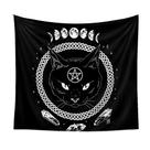 Tapeçaria pendurada na parede de gato preto com pentagrama e fases da lua