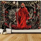 Tapeçaria pendurada na parede Esqueleto com capuz vermelho de lobo gótico 150x130cm