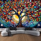 Tapeçaria pendurada na parede Tree of Life, estilo vitral, 150x130cm