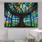 Tapeçaria pendurada na parede Tree of Life, estilo vitral, 150x130cm Tapeçaria pendurada na parede Tree of Life, estilo vitral, 150x130cm