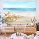 Tapeçaria Sunrise Shell Seaside Wall 150x130cm em microtecido Tapeçaria Sunrise Shell Seaside Wall 150x130cm em microtecido