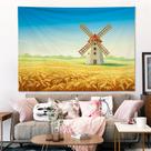 Tapeçaria suspensa na parede, paisagem de moinho de vento 150 cm x 130 cm