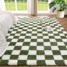 Tapete Area Andency verde e branco 160x200cm Shaggy Antiderrapante