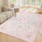 Tapete Area Auruge Vintage 150x210 cm com suporte antiderrapante rosa claro