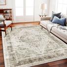 Tapete Area CHAMPLANT lavável vintage floral 180x270cm cáqui