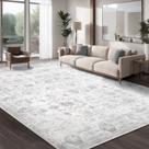 Tapete Area Dotiiorug Vintage Floral Lavável 9 x 12 pés, cinza