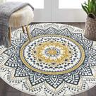 Tapete Area HEBE, lavável, redondo, 160 cm, antiderrapante, vintage boho