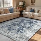 Tapete Area Jinchan 152x213 cm Vintage Floral Azul Escuro