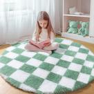 Tapete Area KICMOR redondo de 120 cm, macio, verde e branco Tapete Area KICMOR redondo de 120 cm, macio, verde e branco