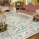 Tapete Area Lahome Boho Beige Cream Floral de 9 x 12 pés para meninas