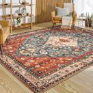 Tapete Area Lahome Boho Tribal 240 x 300 cm, lavável, ferrugem e azul-petróleo opaco