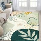 Tapete Area Lahome Green Botanical Print 5 x 7 pés, lavável e antiderrapante