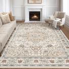 Tapete Area LOONGRUG Oriental Bloom lavável 9 x 12 pés azul creme