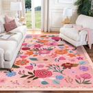 Tapete Area Moonysweet Rosa Floral 90 cm x 150 cm Lavável