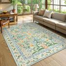 Tapete Area Morebes lavável 150x210 cm Boho Floral Verde/Rosa