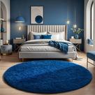 Tapete Area Ophanie redondo de 180 cm azul para decoração de quarto de meninos