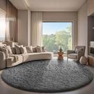Tapete Area Ophanie Round 8 pés Grey Circle Fluffy para quarto