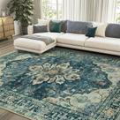 Tapete Area RELEANY lavável antiderrapante azul escuro vintage 180x270cm