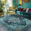 Tapete Area RELEANY Lavável Antiderrapante Floral Vintage 160x200cm