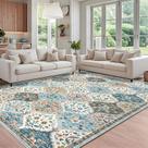 Tapete Area ROYHOME Moroccan Trellis de 10 x 13 pés de poliéster azul/cinza