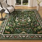 Tapete Area Rugcomf, lavável, floral, antiderrapante, 120 x 180 cm, verde