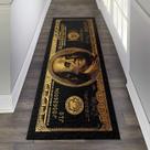 Tapete Area Runner, ouro preto, nota de 100 dólares, 60x150cm, Just Breathe