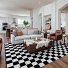 Tapete Area Seavish Checkered 240x300cm, tecido de algodão, preto e branco