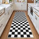 Tapete Area Terrug preto e branco quadriculado 2x6 Runner Kitchen