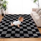 Tapete Area TOOHUB Super Soft Classic quadriculado 150x210 cm cinza