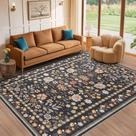 Tapete Area UERMEI Lavável Boho Vintage Floral 6 x 9 pés Preto Cinza Tapete Area UERMEI Lavável Boho Vintage Floral 6 x 9 pés Preto Cinza