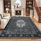 Tapete Area Vasofe Vintage Floral Medallion 160x230cm preto/cinza